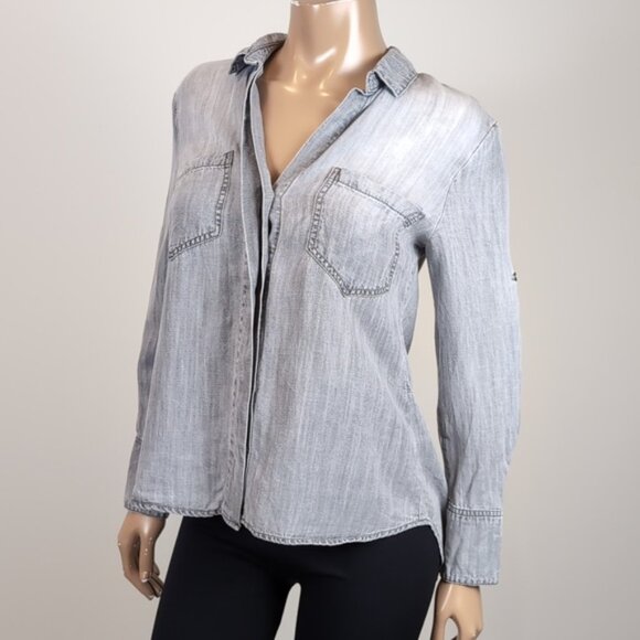 Cloth & Stone Anthropologie Button Down Shirt Chambray Denim Boyfriend Split Hem - Picture 5 of 15